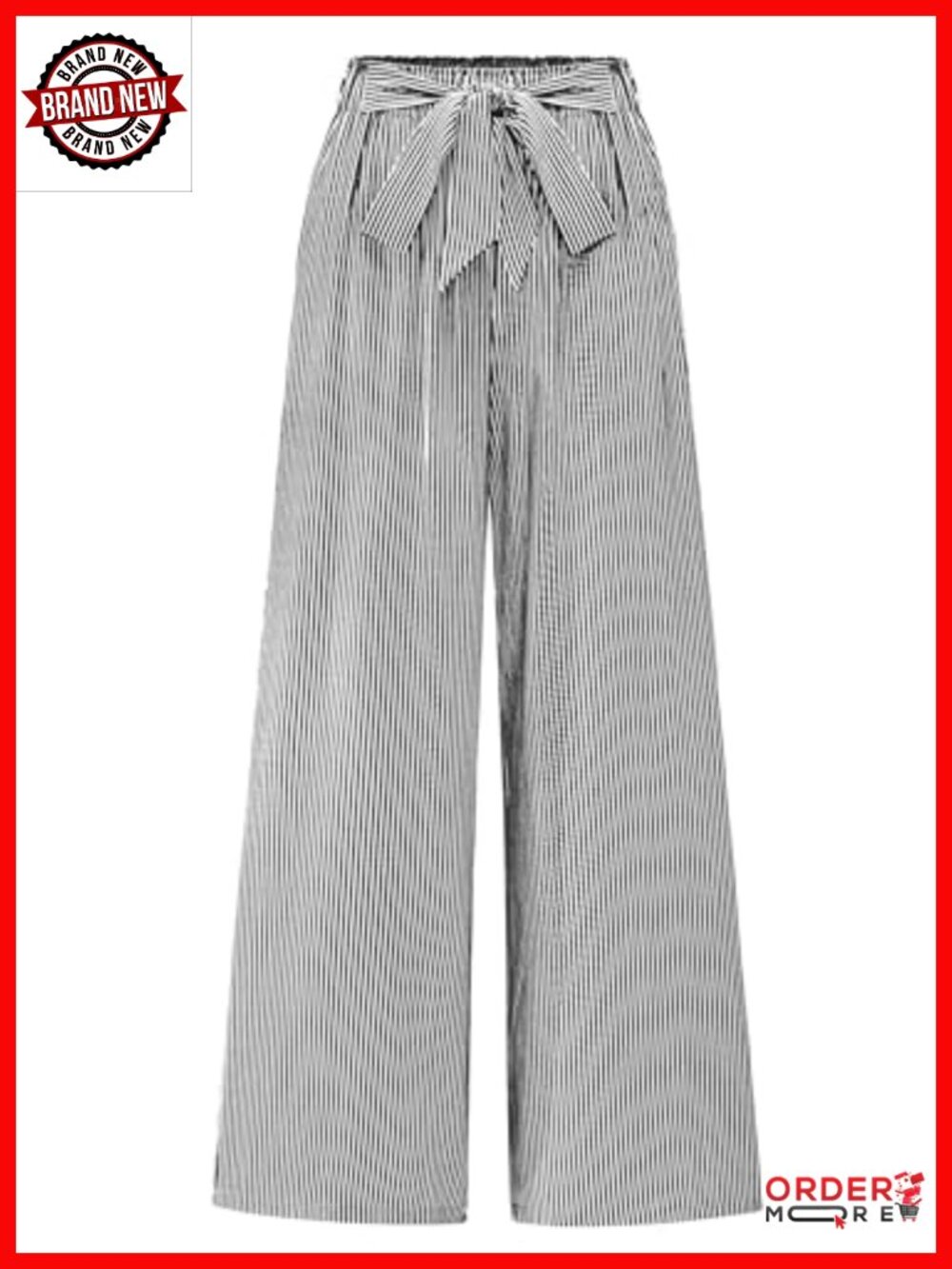 Wide Leg Palazzo Pants High Waist Tie Knot Striped Work Trousers